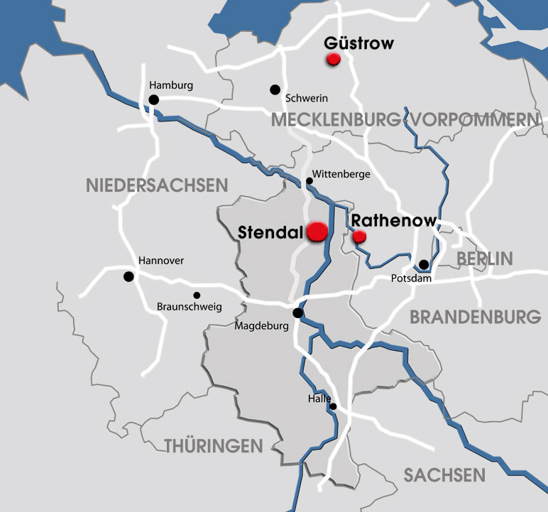 Übersichtskarte: Stendal, Güstrow, Rathenow